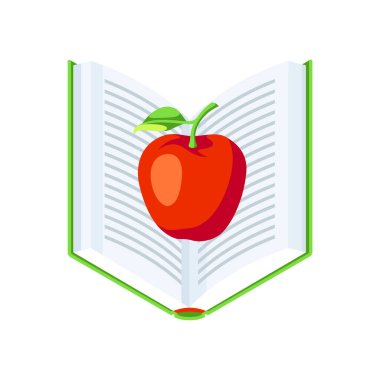 İzometrik simgesi kitap apple ile. Düz tasarım stili eğitim veya kitapçı çizimde.