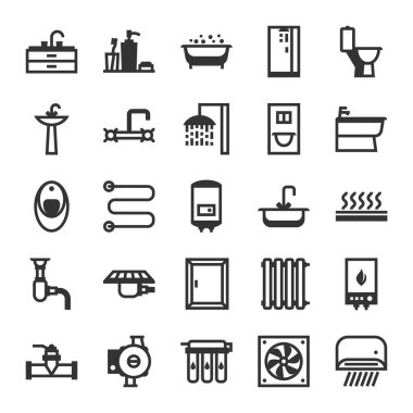 Sıhhi tesisat Icon set. Öğeler için sıhhi teknik dükkanı. Satış, hizmet ve yükleme.