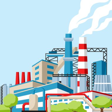 Endüstriyel Fabrika arka plan. Düz stil çizimde bina imalatı.