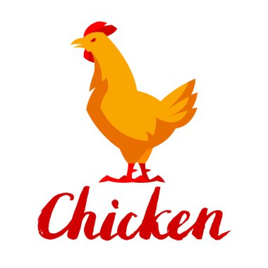 Tavuk amblemi. Sarı tavuk stilize çizimi.