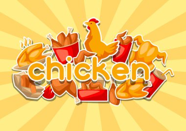 Fast food kızarmış tavuk eti. Arka bacaklar, kanatları ve sepeti.