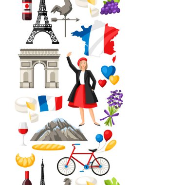 France seamless pattern. French traditional symbols and objects. clipart