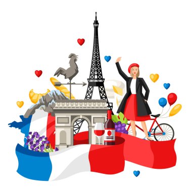 France background design. French traditional symbols and objects. clipart