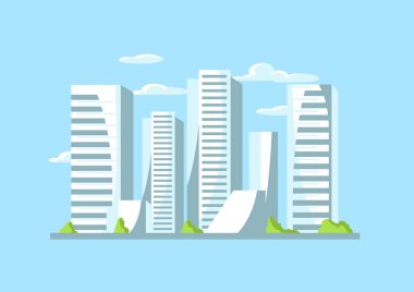 Şehir gökdelenler arka plan mavi renklerde. Cityscape kavramsal illüstrasyon inşaat ve turizm iş için.