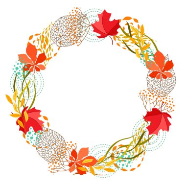 Çerçeve düşen yaprakları ile. Sonbahar yaprakları doğal çizimi.