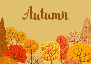 Sonbahar stilize ağaçları ile arka plan. Manzara mevsimlik illüstrasyon.