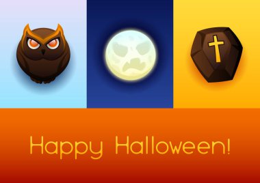 Mutlu Cadılar Bayramı tebrik kartı. Kızgın stilize karakterler ile kutlama partisi banner.