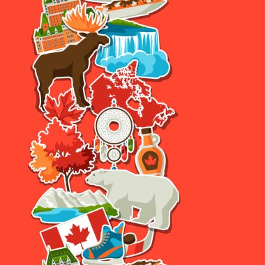 Kanada etiket seamless modeli. Kanada geleneksel semboller ve konumlar.