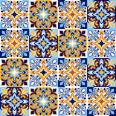 İtalyan seramik seramik deseni. Etnik halk süsleri. Meksika talavera, Portekiz azulejo veya İspanyol majolikası.