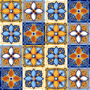 İtalyan seramik seramik deseni. Etnik halk süsleri. Meksika talavera, Portekiz azulejo veya İspanyol majolikası.