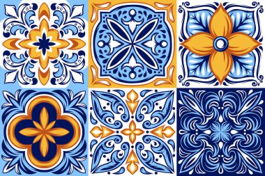 İtalyan seramik seramik deseni. Etnik halk süsleri. Meksika talavera, Portekiz azulejo veya İspanyol majolikası.