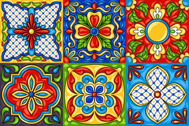 Meksika talavera seramik döşeme deseni. Etnik halk süsleme. İtalyan seramik, Portekizli azulejo veya İspanyolca Mayolikası.