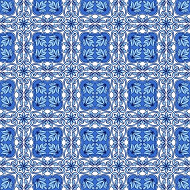 Portekizce azulejo seramik döşeme deseni. Etnik halk süsleme. Akdeniz geleneksel süs. İtalyan seramik, Meksika talavera veya İspanyolca Mayolikası.