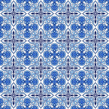 Portekizce azulejo seramik döşeme deseni. Etnik halk süsleme. Akdeniz geleneksel süs. İtalyan seramik, Meksika talavera veya İspanyolca Mayolikası.