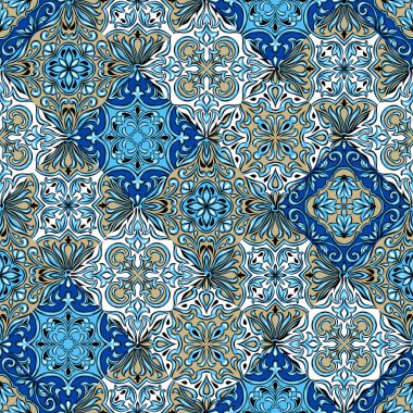 Portekizce azulejo seramik döşeme deseni. Etnik halk süsleme. Akdeniz geleneksel süs. İtalyan seramik, Meksika talavera veya İspanyolca Mayolikası.