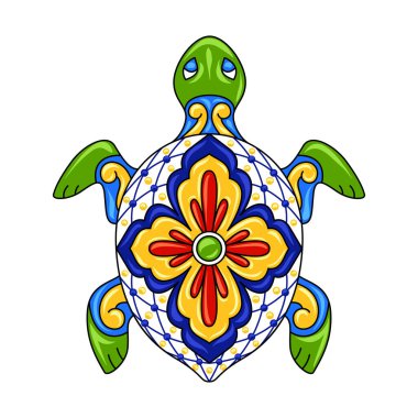 Meksika süs kaplumbağa. Geleneksel dekoratif nesne. Talavera seramik desen. Etnik halk süsleme.