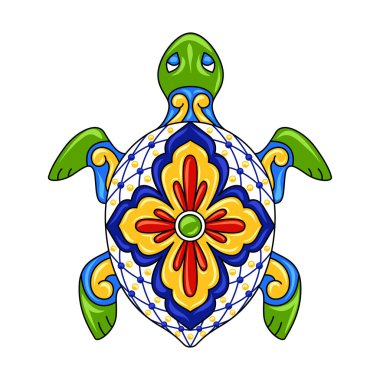 Mexican ornamental turtle. Traditional decorative object. Talavera ceramic pattern. Ethnic folk ornament. clipart