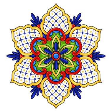Meksika süs çiçek. Geleneksel dekoratif nesne. Talavera seramik desen. Etnik halk süsleme.