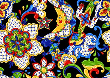 Meksika seamless modeli. Geleneksel dekoratif objeler. Talavera süs seramik. Etnik halk süsleme.