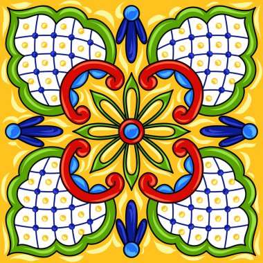Meksika talavera seramik döşeme deseni. Etnik halk süsleme. İtalyan seramik, Portekizli azulejo veya İspanyolca Mayolikası.