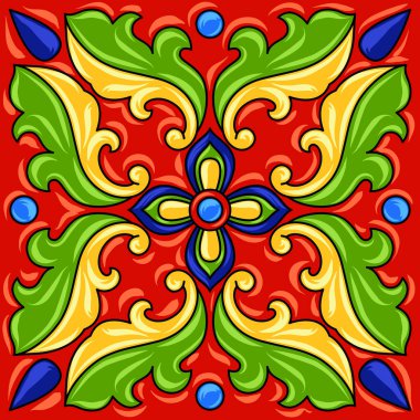 Meksika talavera seramik döşeme deseni. Etnik halk süsleme. İtalyan seramik, Portekizli azulejo veya İspanyolca Mayolikası.