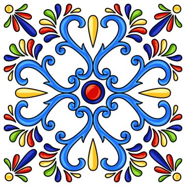 Meksika talavera seramik döşeme deseni. Etnik halk süsleme. İtalyan seramik, Portekizli azulejo veya İspanyolca Mayolikası.