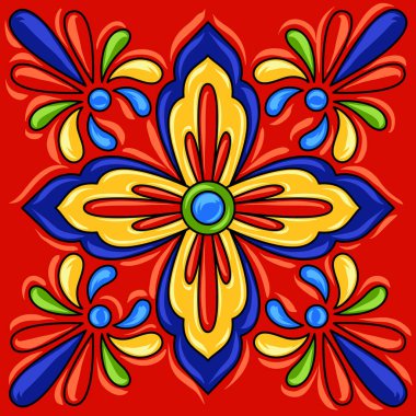 Meksika talavera seramik döşeme deseni. Etnik halk süsleme. İtalyan seramik, Portekizli azulejo veya İspanyolca Mayolikası.