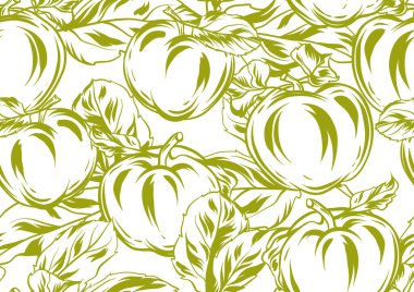 Elma ve yaprakları ile Seamless modeli. Stilize elle çizilmiş meyve.