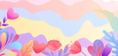 Sevgililer günü afiş. Romantik çiçekler ve kalpleri arka plan. Güzel dekoratif bitkiler.