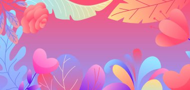 Sevgililer günü afiş. Romantik çiçekler ve kalpleri arka plan. Güzel dekoratif bitkiler.