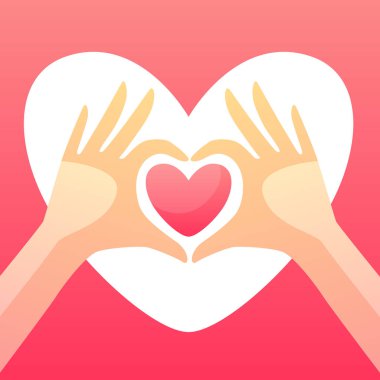 Mutlu sevgililer günü tebrik kartı. Arka plan ile kalp holding eller.