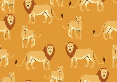 Aslan seamless modeli ile. Vahşi Afrika savana hayvanlar beyaz arka plan üzerinde.