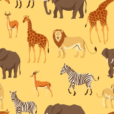 Afrika savana hayvanlar ile Seamless modeli. Stilize illüstrasyon.