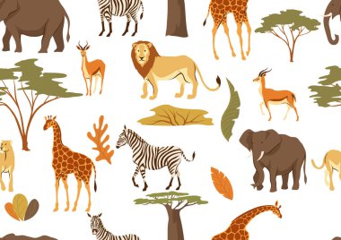 Afrika savana hayvanlar ile Seamless modeli. Stilize illüstrasyon.