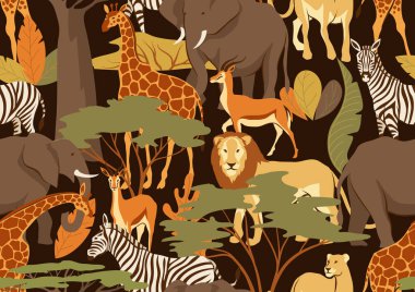 Afrika savana hayvanlar ile Seamless modeli. Stilize illüstrasyon.