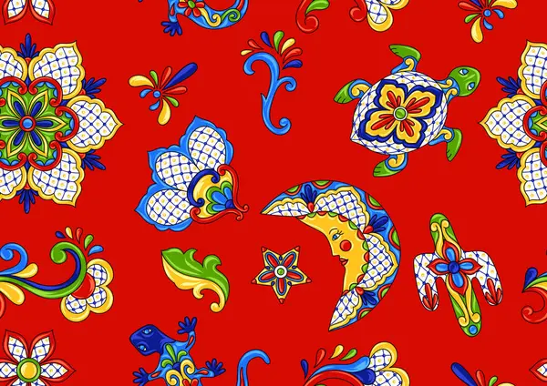 Meksika seamless modeli. Geleneksel dekoratif objeler. Talavera süs seramik. Etnik halk süsleme.