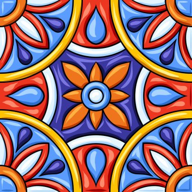 Meksika talavera seramik döşeme deseni. Etnik halk süsleme. İtalyan seramik, Portekizli azulejo veya İspanyolca Mayolikası.