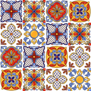 Meksika talavera seramik döşeme deseni. Etnik halk süsleme. İtalyan seramik, Portekizli azulejo veya İspanyolca Mayolikası.