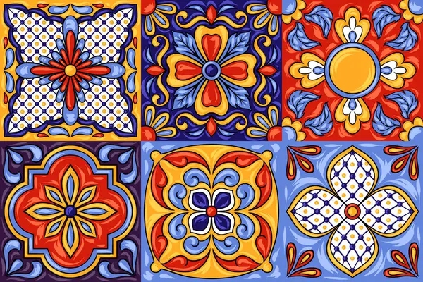 Meksika talavera seramik döşeme deseni. Etnik halk süsleme. İtalyan seramik, Portekizli azulejo veya İspanyolca Mayolikası.