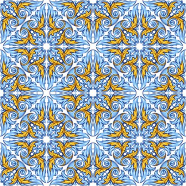 Portekizce azulejo seramik döşeme deseni. Etnik halk süsleme. Akdeniz geleneksel süs. İtalyan seramik, Meksika talavera veya İspanyolca Mayolikası.