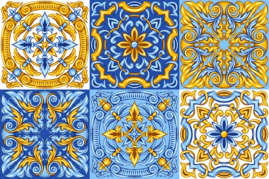 Portekizce azulejo seramik döşeme deseni. Etnik halk süsleme. Akdeniz geleneksel süs. İtalyan seramik, Meksika talavera veya İspanyolca Mayolikası.