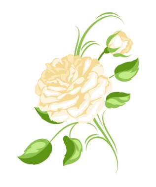 Sarı güllü dekoratif unsur. Güzel çiçekler, tomurcukları ve yaprakları.