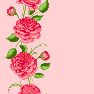 Kırmızı gül ile Seamless modeli. Güzel dekoratif çiçekler, tomurcukları ve yaprakları.