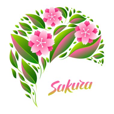 Sakura veya kiraz çiçeği ile arka plan. Çiçek açan çiçek Japon süs çiçekleri ve yaprakları.