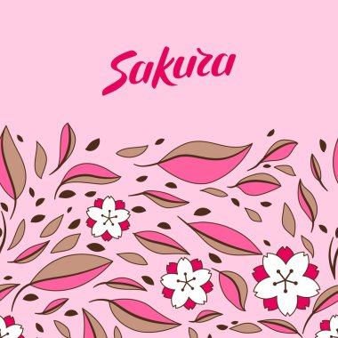 Sakura veya kiraz çiçeği ile arka plan. Çiçek açan çiçek Japon süs çiçekleri ve yaprakları.