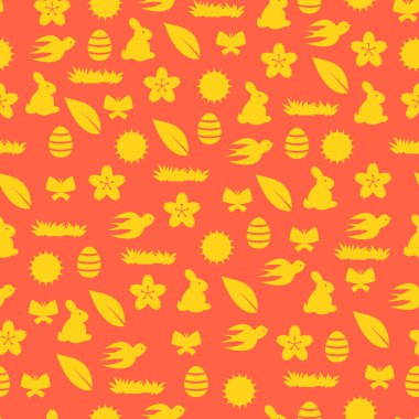 Happy Easter seamless pattern with holiday items. Background can be used for holiday prints, textiles and greeting cards. clipart