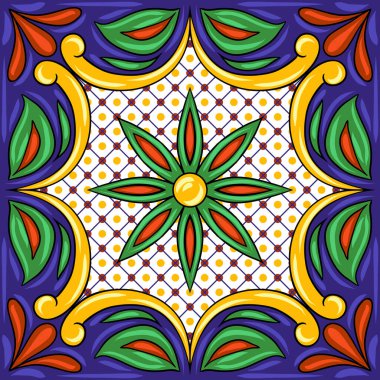 Meksika talavera seramik döşeme deseni. Etnik halk süsleme. İtalyan seramik, Portekizli azulejo veya İspanyolca Mayolikası.