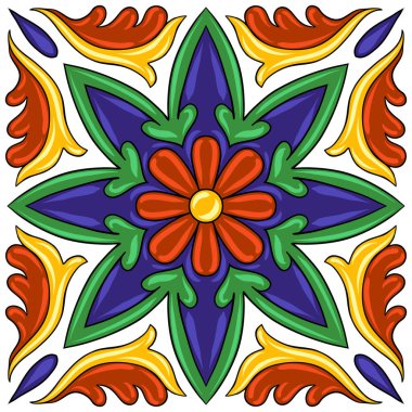 Meksika talavera seramik döşeme deseni. Etnik halk süsleme. İtalyan seramik, Portekizli azulejo veya İspanyolca Mayolikası.