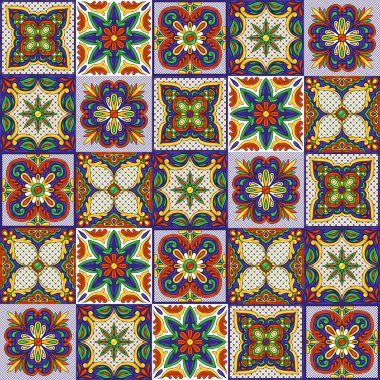 Meksika talavera seramik döşeme deseni. Etnik halk süsleme. İtalyan seramik, Portekizli azulejo veya İspanyolca Mayolikası.