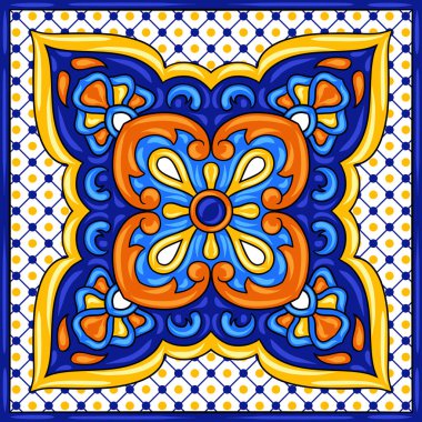 Meksika talavera seramik döşeme deseni. Etnik halk süsleme. İtalyan seramik, Portekizli azulejo veya İspanyolca Mayolikası.